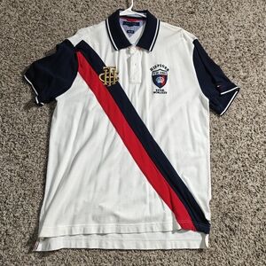 Tommy Hilfiger White Polo with Red and Navy Stripes